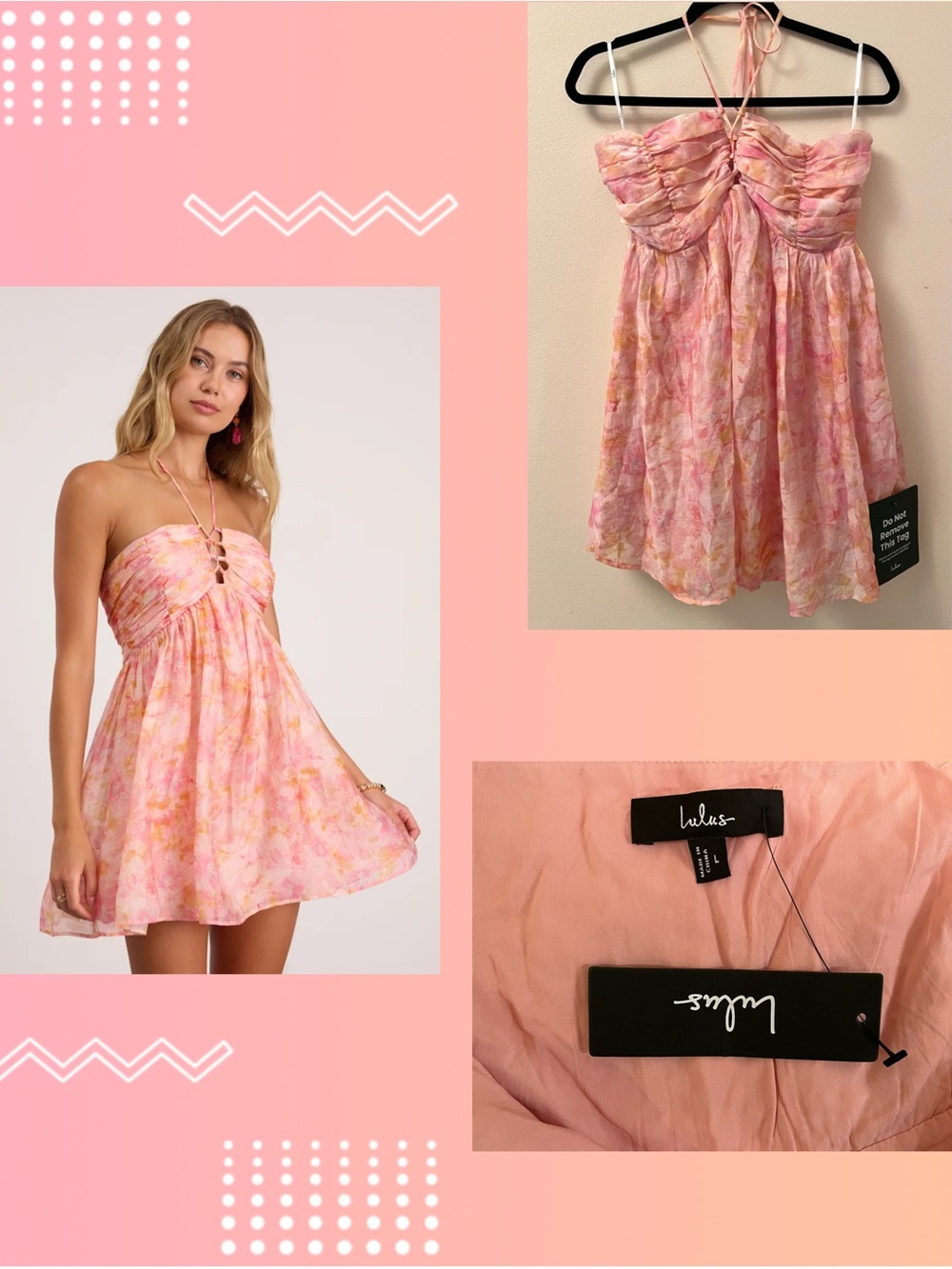 Lulus Pink Multi Abstract Lace Up Mini Dress